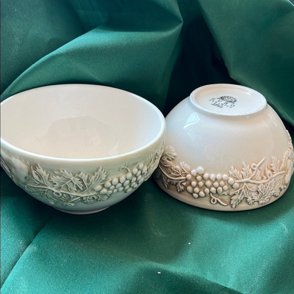 Embossed Green and Cream Bowl